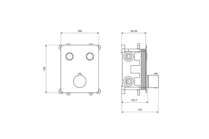 Bateria wannowo-prysznicowa podtynkowa termostatyczna Excellent Krotos rysunek techniczny
