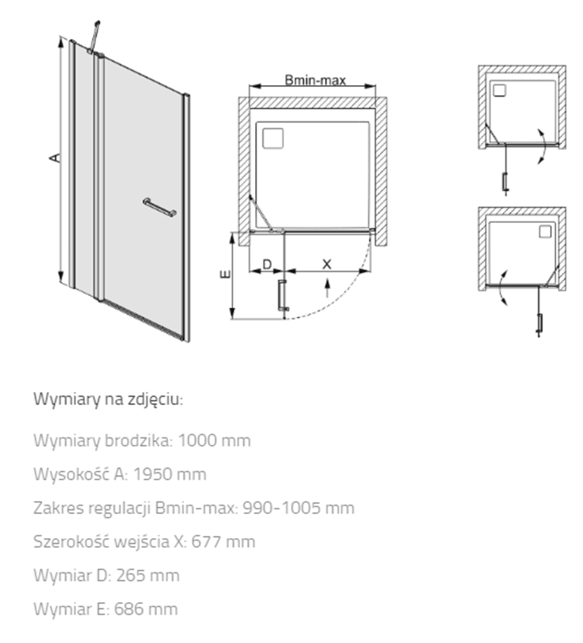 Drzwi prysznicowe Sanplast Prestige III 600-073-0930-38-401 rys techniczny