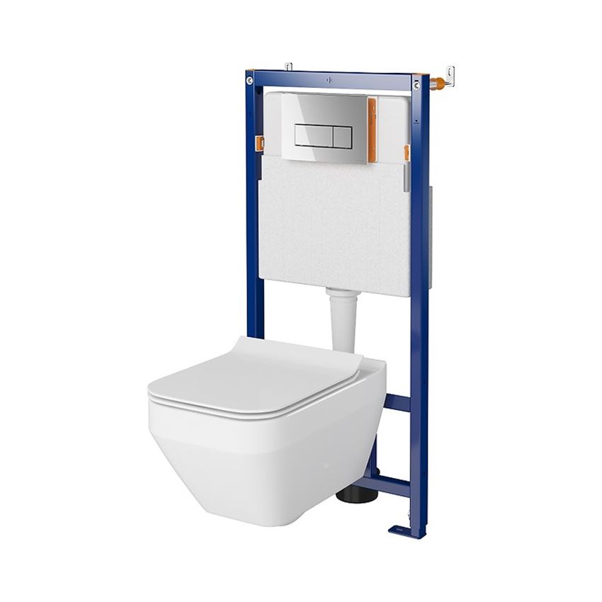Stelaż podtynkowy do WC z miską Crea Square CleanOn i przyciskiem Opti B1 chrom błyszczący Cersanit Tech Line Opti
