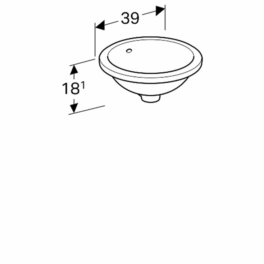 Umywalka podblatowa 33 cm Koło VariForm rysunek techniczny 