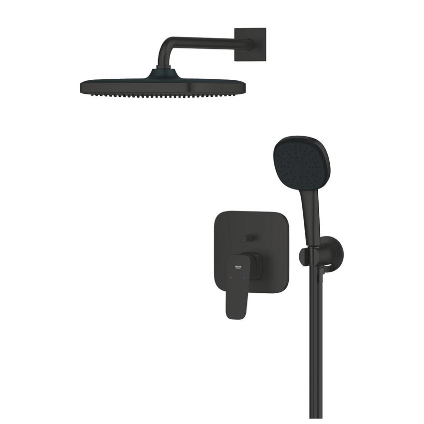 Zestaw prysznicowy z baterią podtynkową i deszczownicą matte black Grohe Cubeo