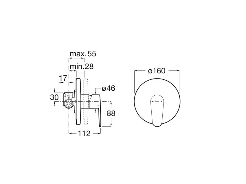 Bateria prysznicowa podtynkowa chrom Roca Victoria Plus rysunek