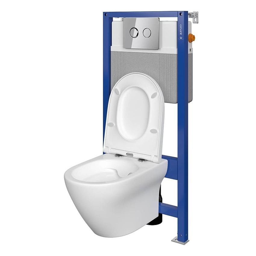 Stelaż podtynkowy do WC z miską Larga Oval CleanOn i przyciskiem Accento Circle chrom błyszczący Cersanit Aqua