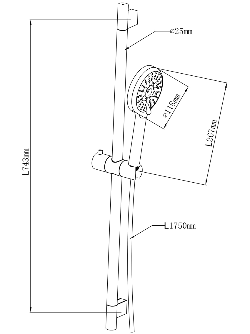 Zestaw prysznicowy suwany 3-funkcyjny Omnires Ribbon rysunek techniczny