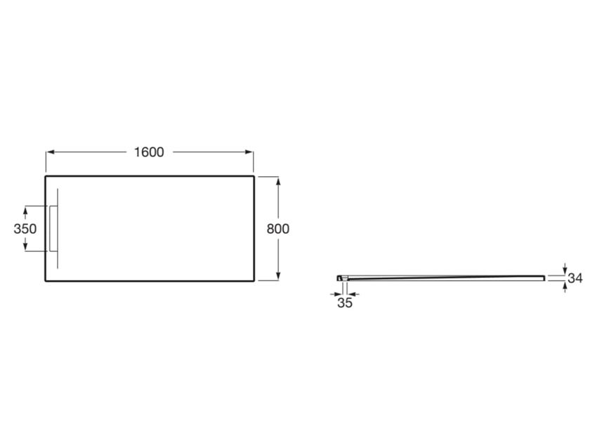Brodzik prostokątny STONEX® z ukrytym odpływem 160x80x3,4 cm Roca Pyros rysunek
