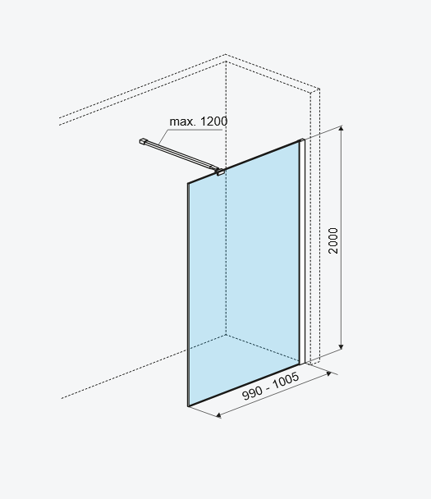 Kabina walk-in 100x200 cm rysunek