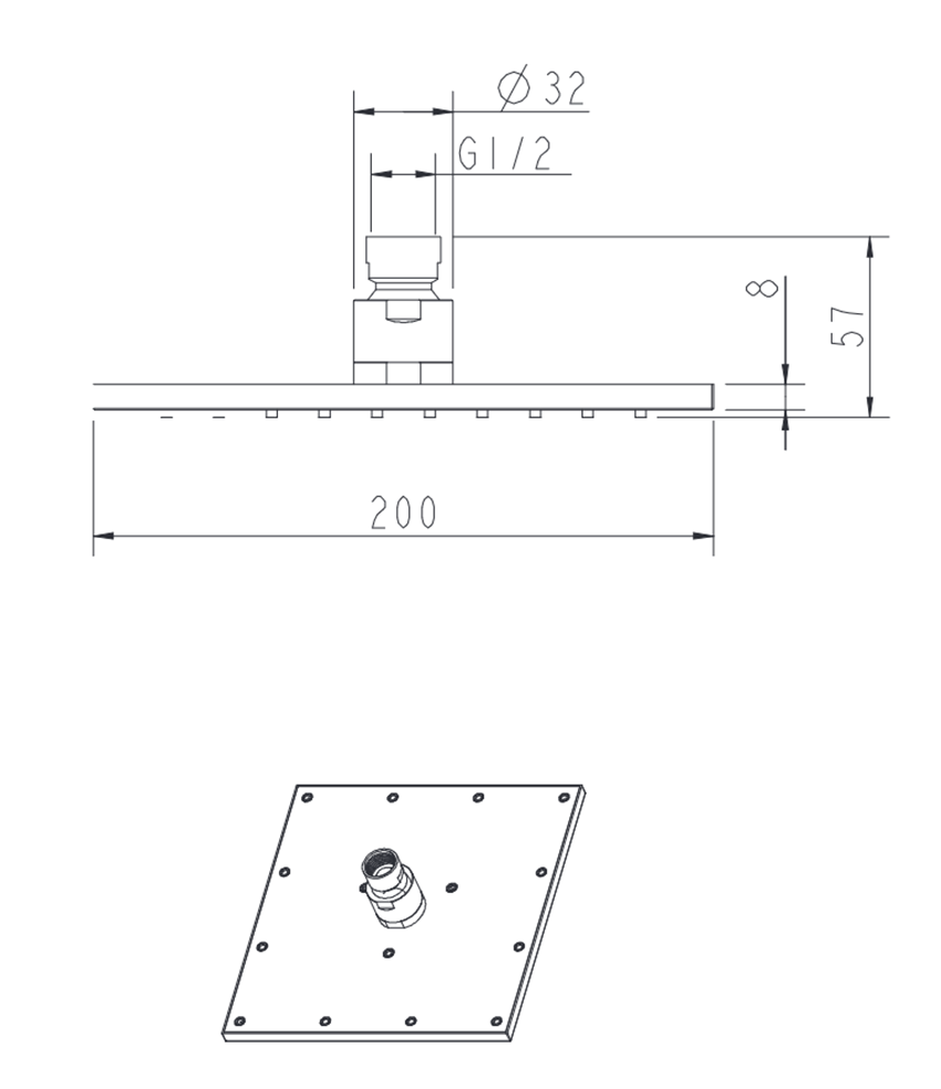 Deszczownica 1-funkcyjna 20x20 cm chrom połysk Omnires SlimLine rysunek