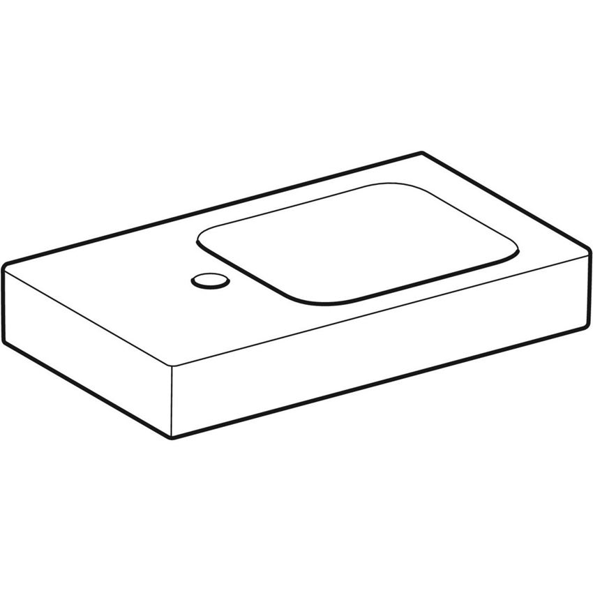 Umywalka kompaktowa prostokątna z otworem na baterię po lewej bez przelewu 53 cm biała/KeraTect Geberit iCon rysunek