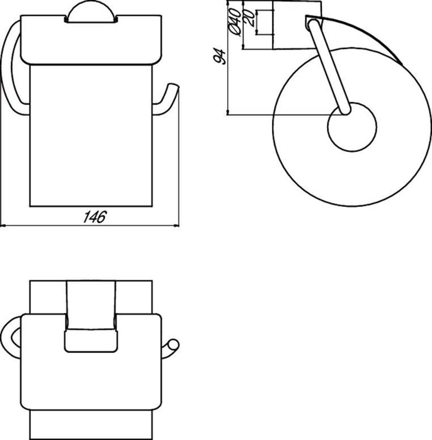 Uchwyt na papier toaletowy z pokrywą Emco Rondo2 rysunek techniczny