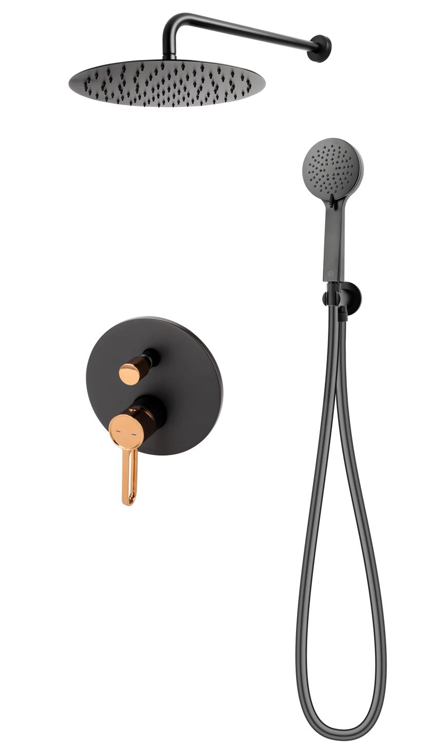 Zestaw prysznicowy podtynkowy z baterią różowe złoto-czarny FDesign Zaffiro