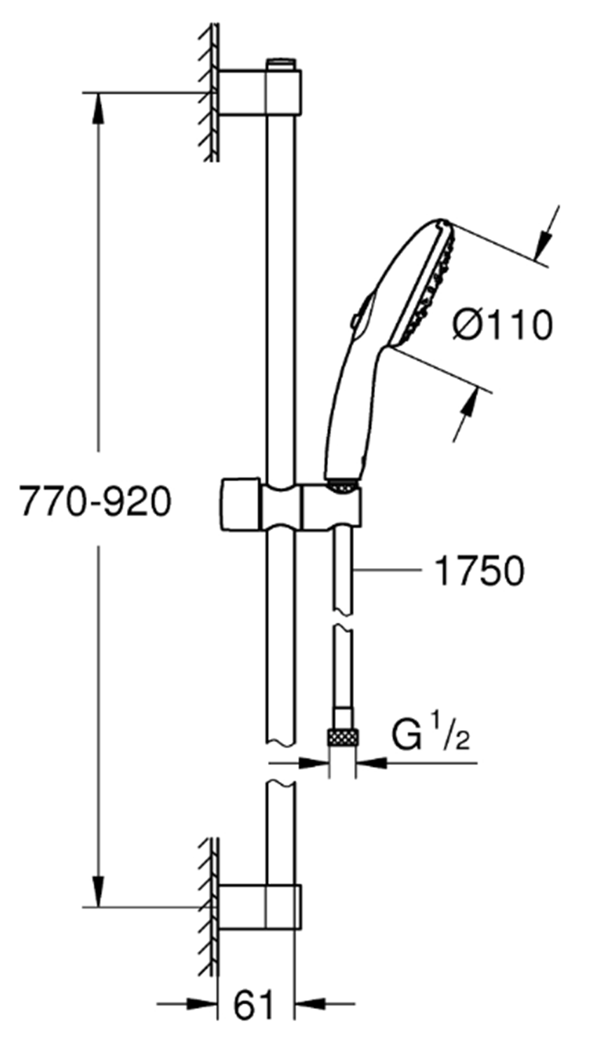 Zestaw prysznicowy Grohe Tempesta 110 27796003 rys techniczny