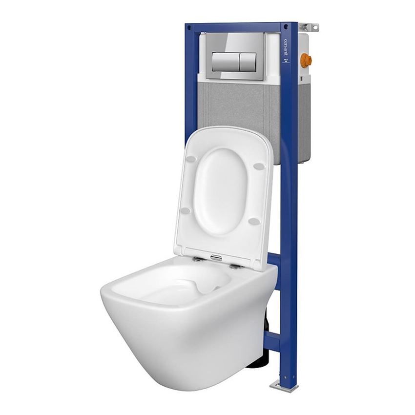 Stelaż podtynkowy do WC z miską Larga Square CleanON i przyciskiem Presto chrom błyszczący Cersanit Aqua
