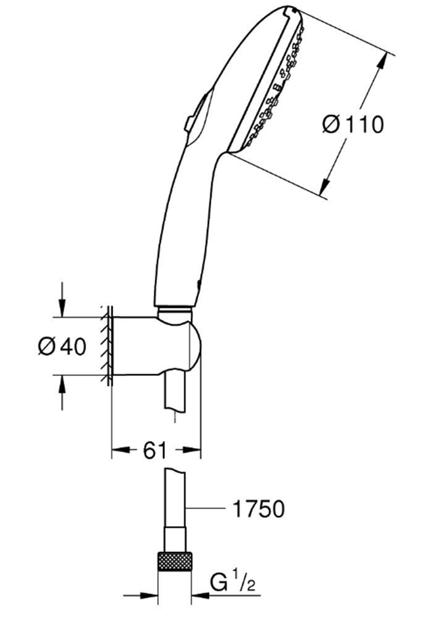 Zestaw prysznicowy Grohe Tempesta 110 26639003 rys techniczny