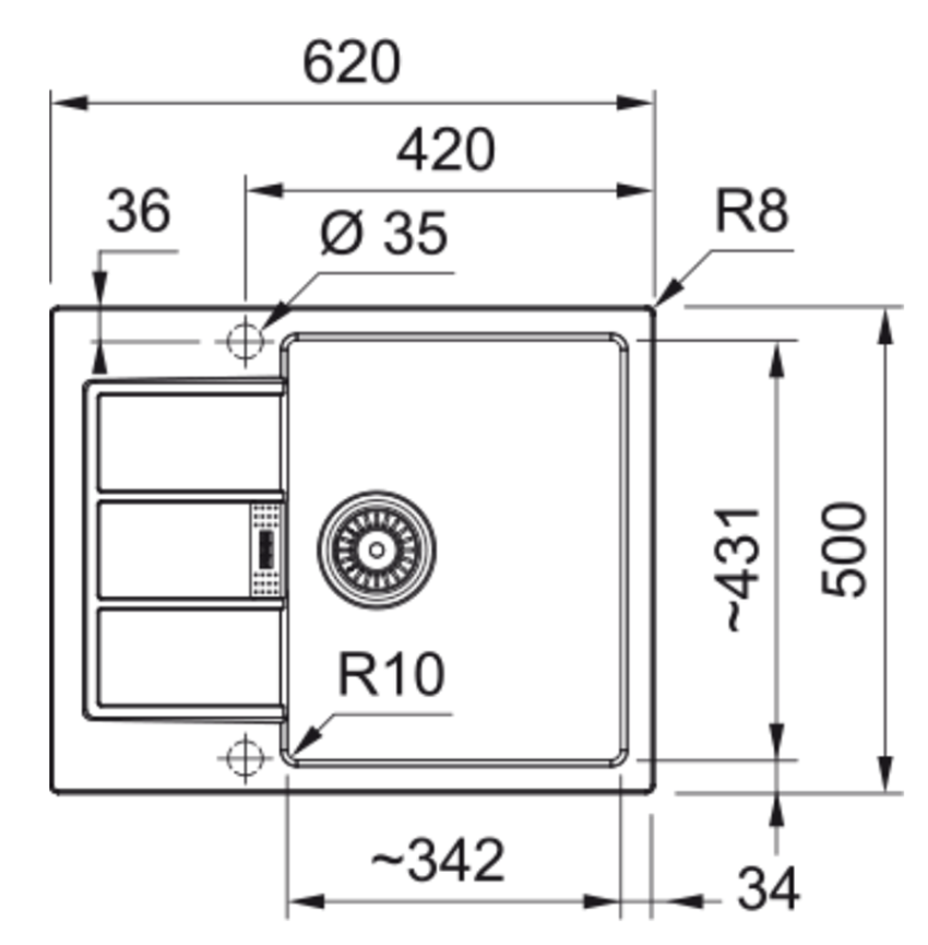 Zlewozmywak granitowy Franke Sirius 2.0 S2D 611-62 143.0671.559 rys techniczny