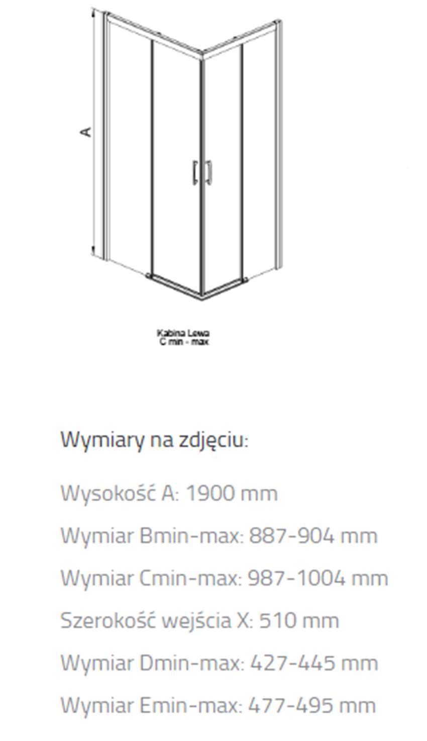 Kabina prysznicowa Sanplast Free Zone 600-271-3720-38-231 rys techniczny