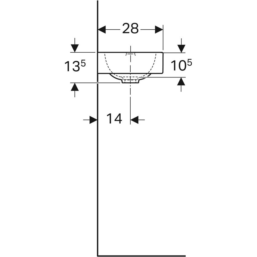 Umywalka kompaktowa prostokątna z otworem na baterię po lewej 38 cm Geberit iCon rysunek