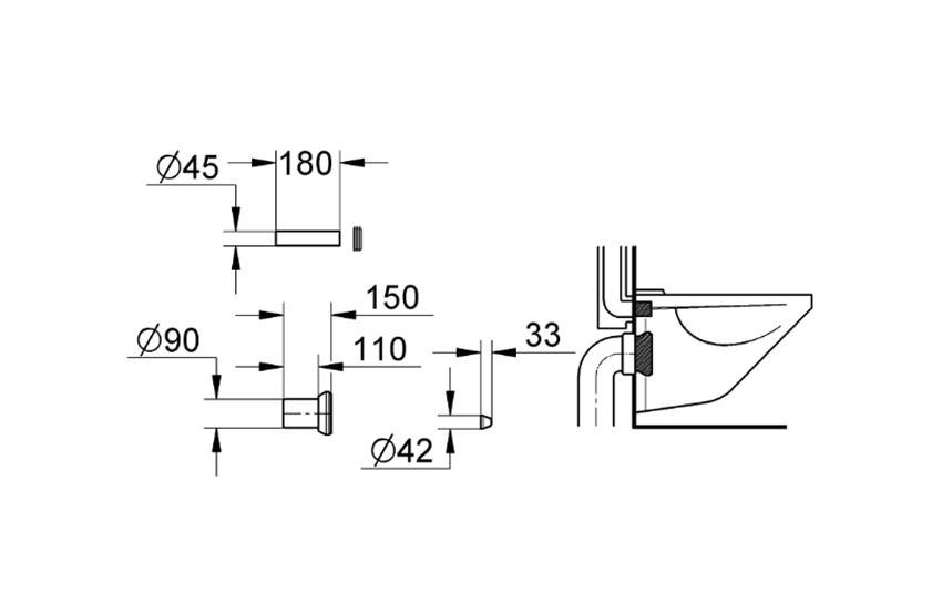 Zestaw odpływowy do wc Grohe 37311K00 rys techniczny