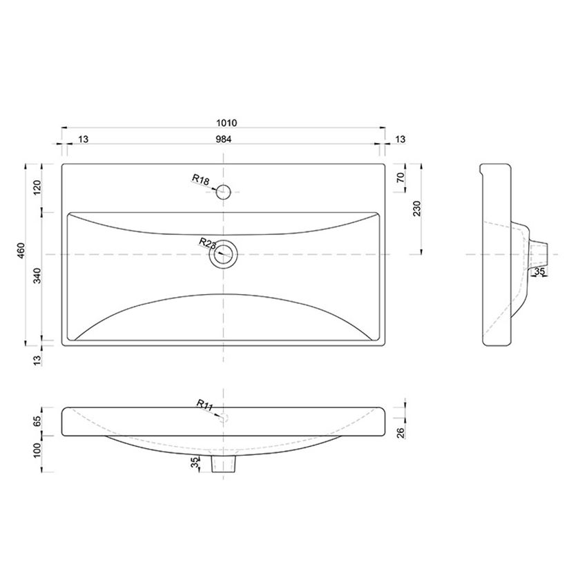 Umywalka meblowa 100 cm biała Defra Verso rysunek