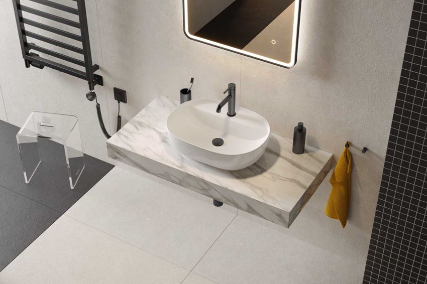 Umywalka nablatowa z otworem na baterię 50 cm biały połysk Excellent Jima