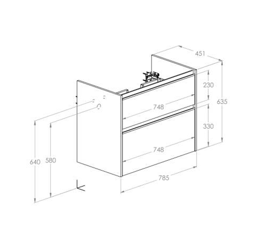 Szafka podumywalkowa 80 cm z 2 szufladami wersja lewa Roca Gap Pro rysunek