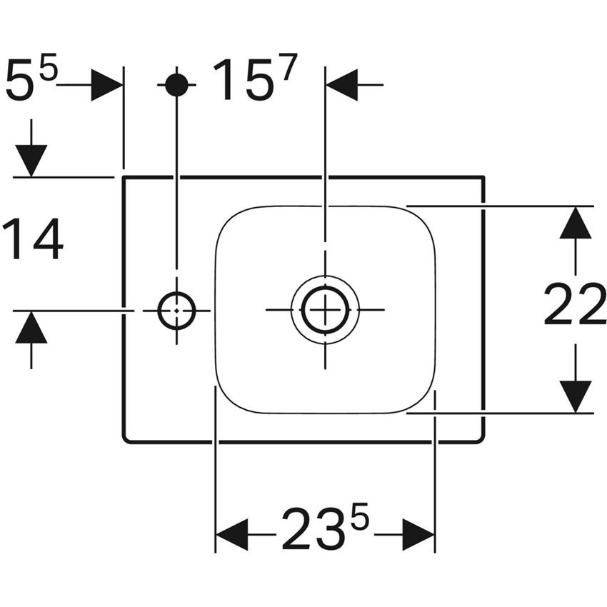 Umywalka kompaktowa prostokątna z otworem na baterię po lewej 38 cm Geberit iCon rysunek