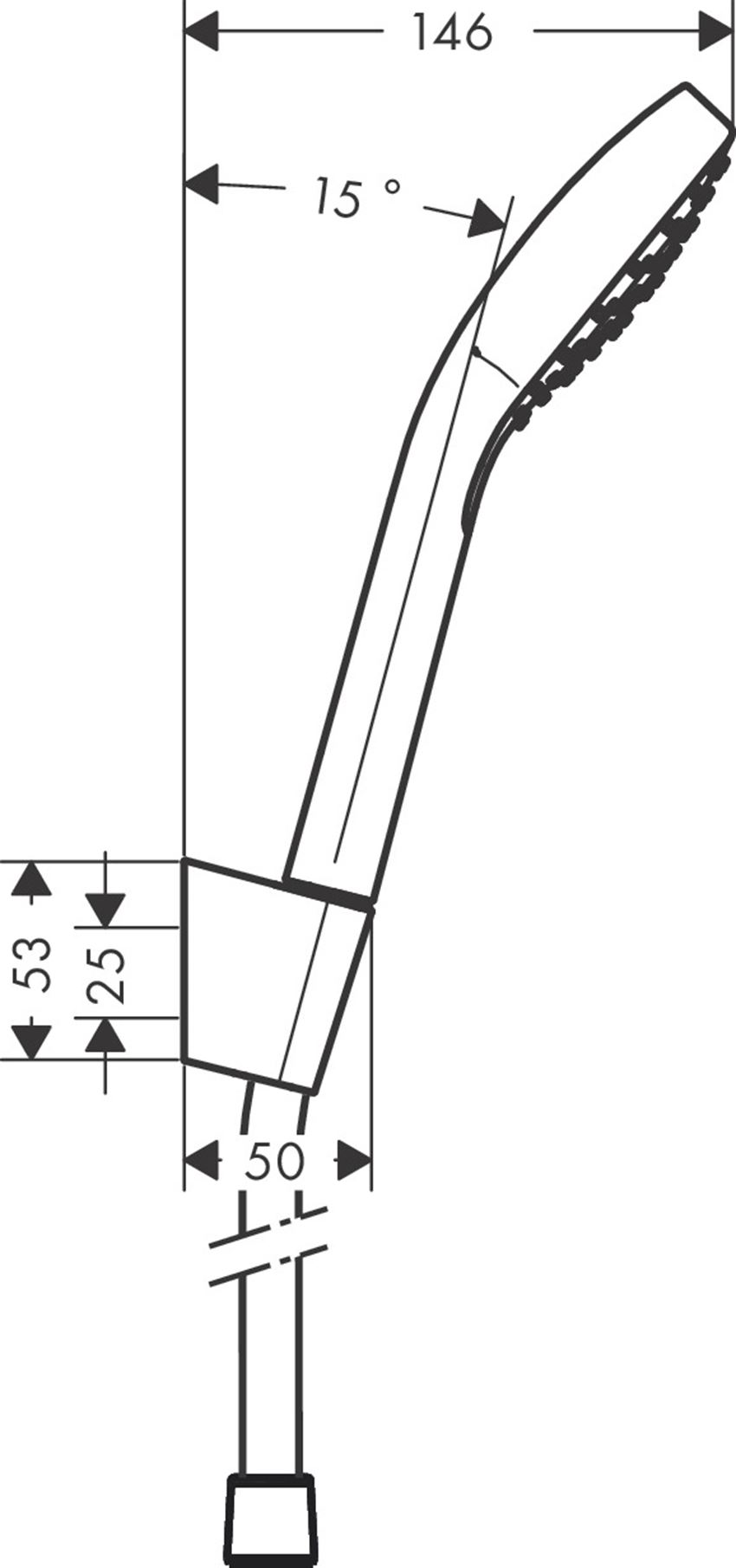 Punktowy zestaw prysznicowy 1jet z wężem prysznicowym 125 cm Hansgrohe Croma Select S rysunek techniczny