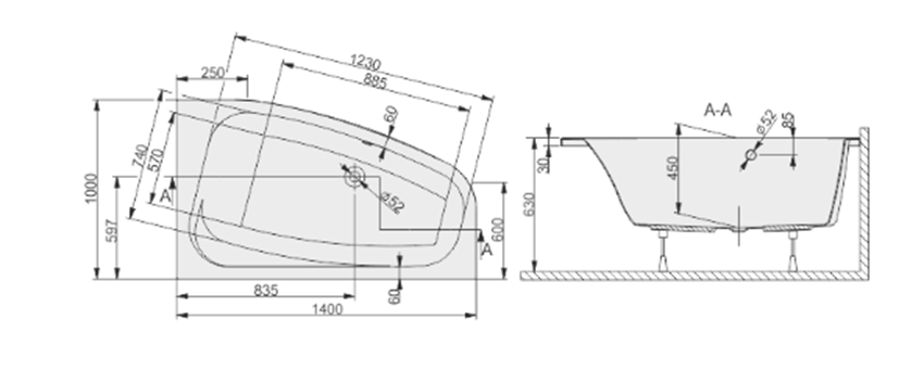 Wanna Sanplast Free Line 610-040-0850-01-000 rys techniczny