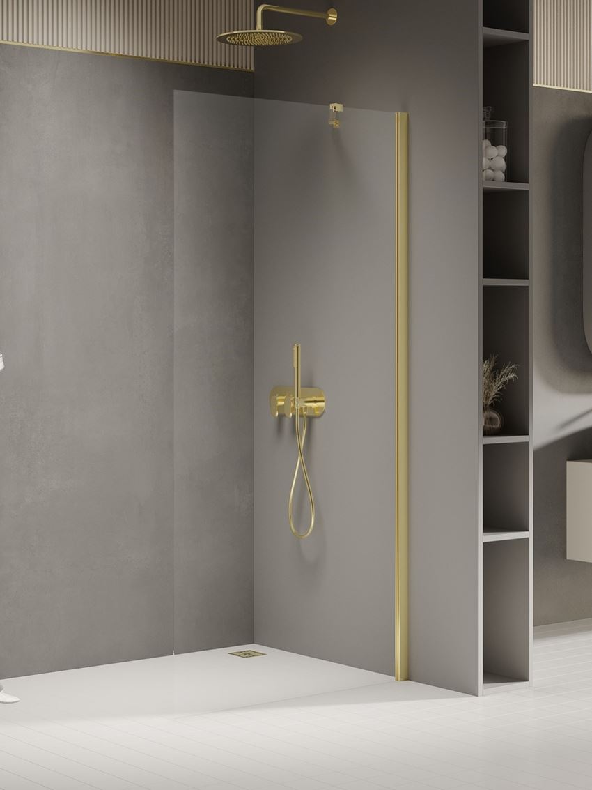 Kabina prysznicowa walk-in szkło przezroczyste profile złote New Trendy New Soleo Light Gold