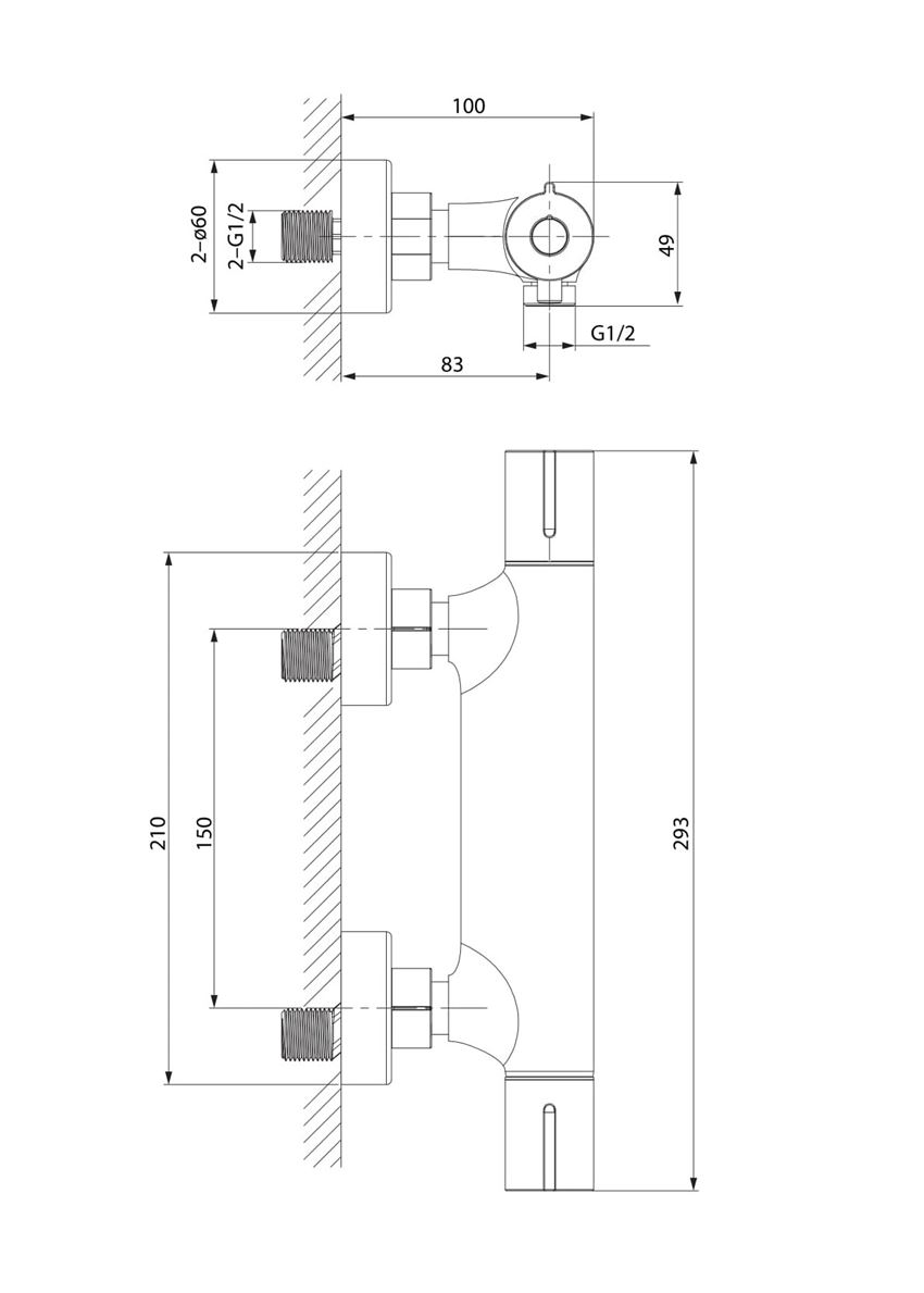 Bateria natryskowa ścienna termostatyczna Cersanit Virgo rysunek