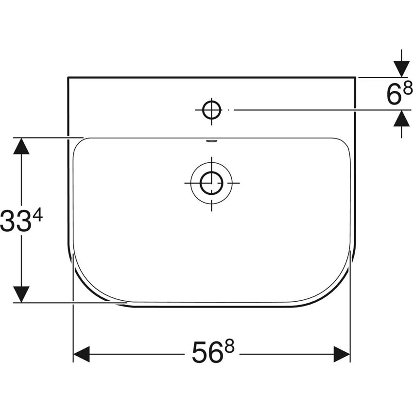 Umywalka ścienna z otworem na baterię z przelewem 60 cm Geberit Smyle Square rysunek