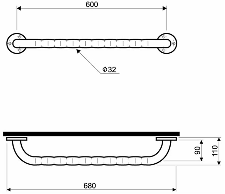 Poręcz prosta 60 cm Koło Lehnen Funktion rysunek techniczny