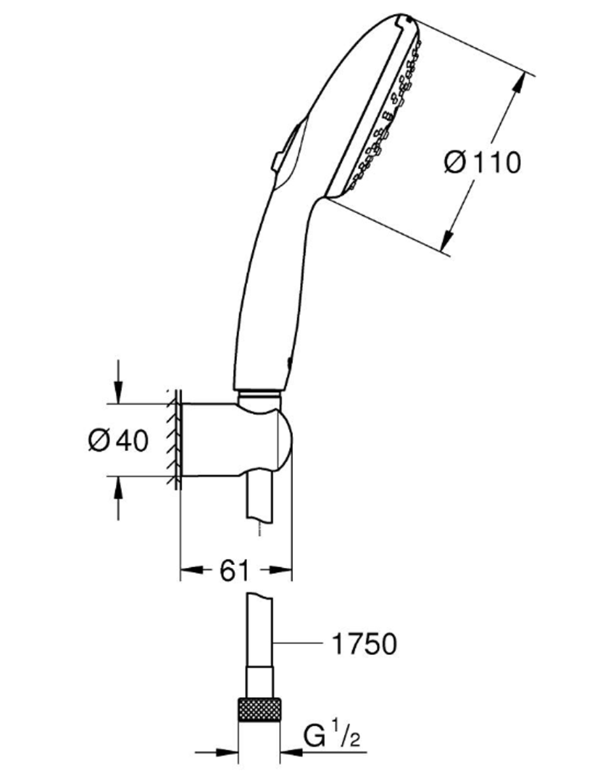 Zestaw prysznicowy Grohe Tempesta 110 27849003 rys techniczny