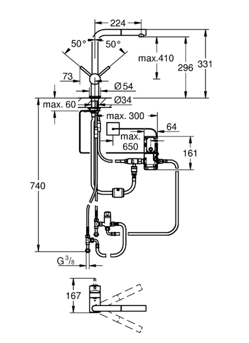 Bateria jednouchwytowa Grohe Minta Touch 31360DC1 rys techniczny