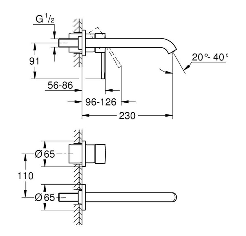 Bateria umywalkowa Grohe Essence 29193KF1 rys techniczny