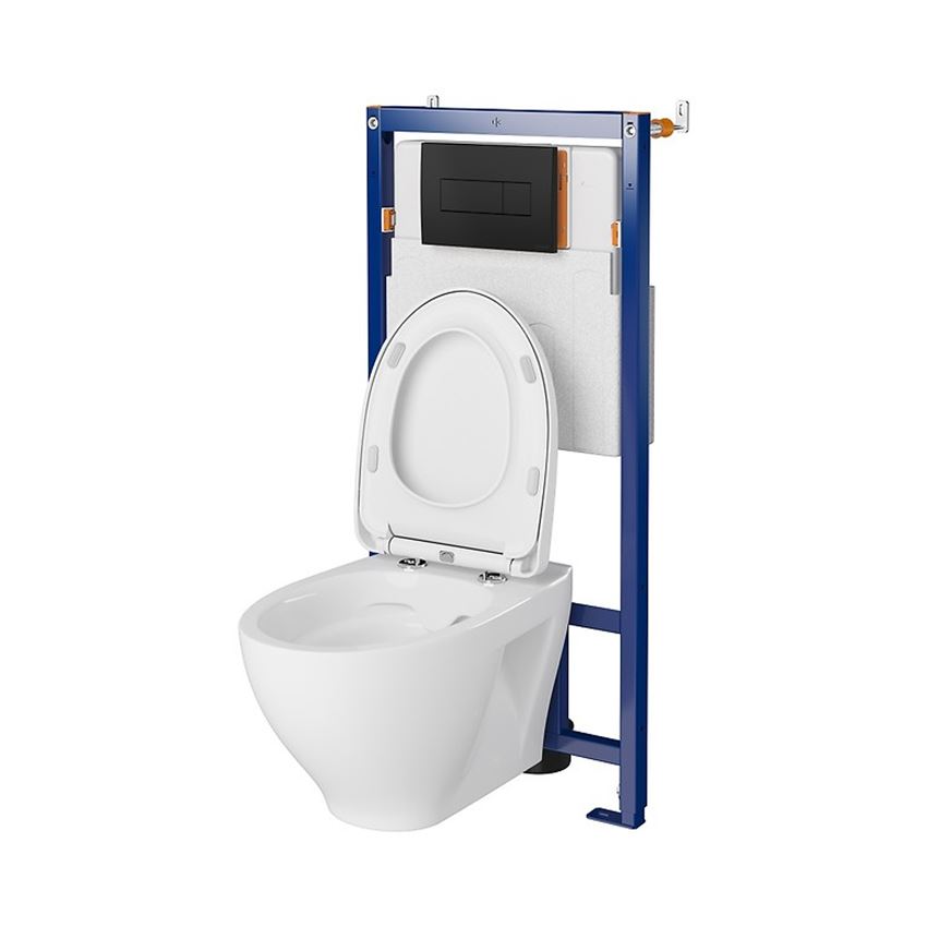 Stelaż podtynkowy do WC z miską Moduo CleanOn i przyciskiem Opti A1 czrny mat Cersanit Tech Line Opti
