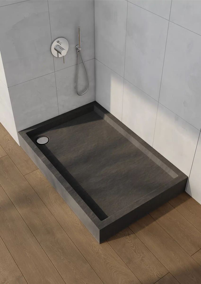 Brodzik prostokątny czarny kamienisty Schedpol Medium Black Stone