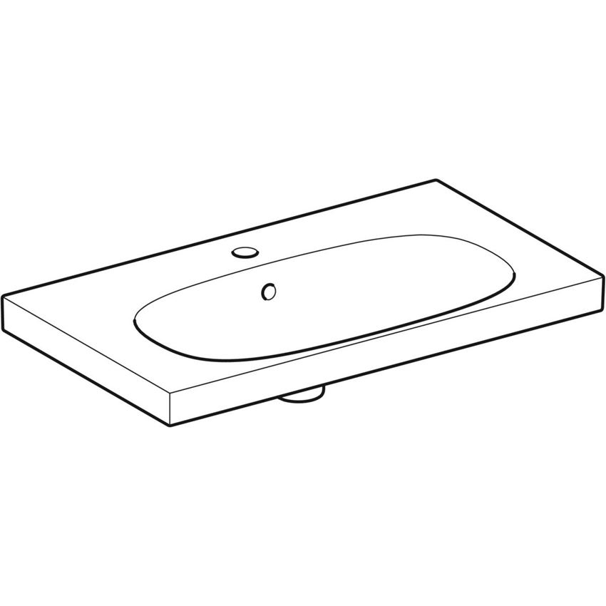 Umywalka ścienna krótka z powierzchnią odkładczą z otworem na baterię z przelewem 75 cm Geberit Acanto rysunek