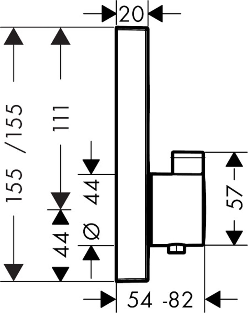 Bateria termostatyczna do 1 odbiornika element zewnętrzny Hansgrohe ShowerSelect rysunek techniczny