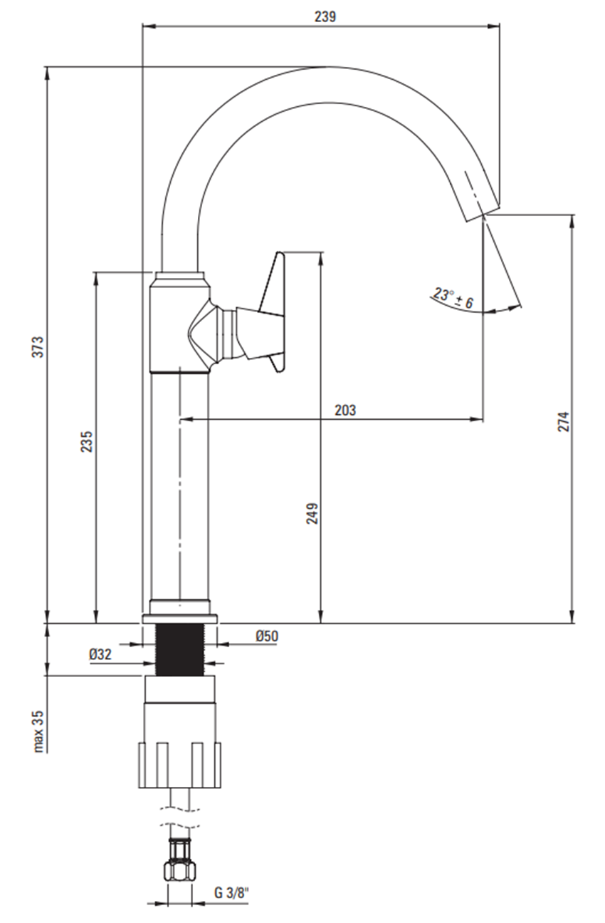 Bateria umywalkowa Deante Temisto BQT N20K rys techniczny