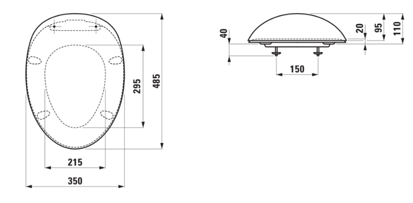 Deska WC Laufen ILBAGNOALESSI H8929717160001 rys techniczny
