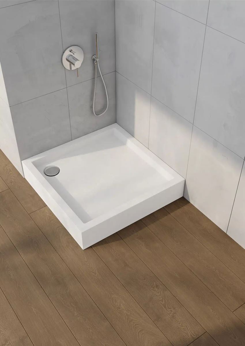 Brodzik kwadratowy biały kamienisty Schedpol Medium White Stone