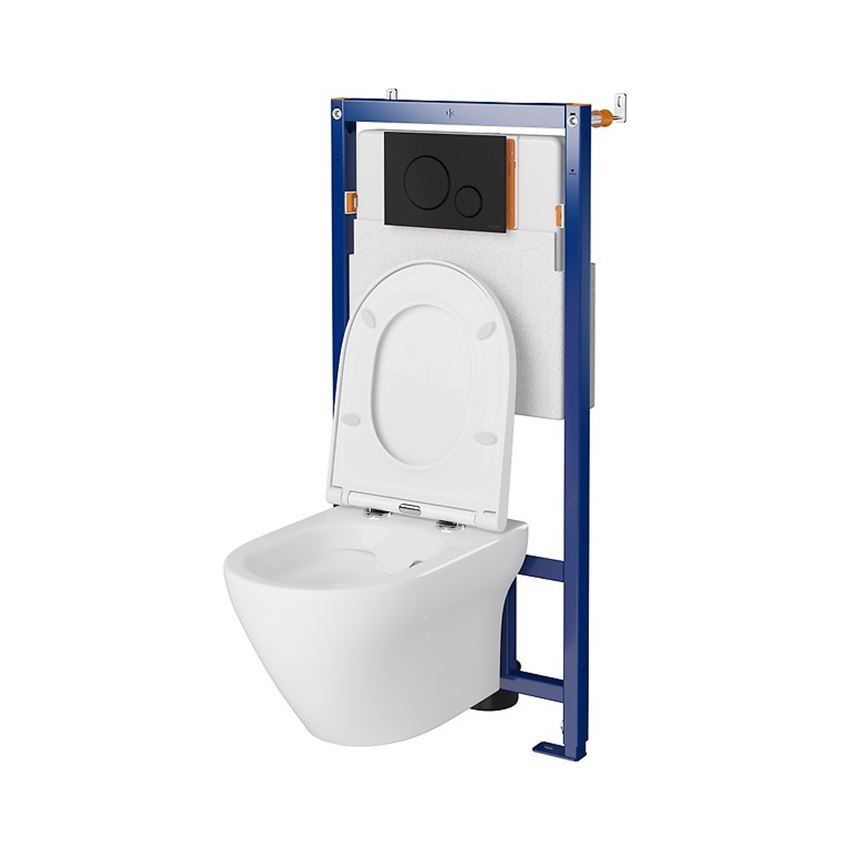 Stelaż podtynkowy do WC z miską Larga Oval CleanOn i przyciskiem Opti B2 czarny mat Cersanit Tech Line Opti