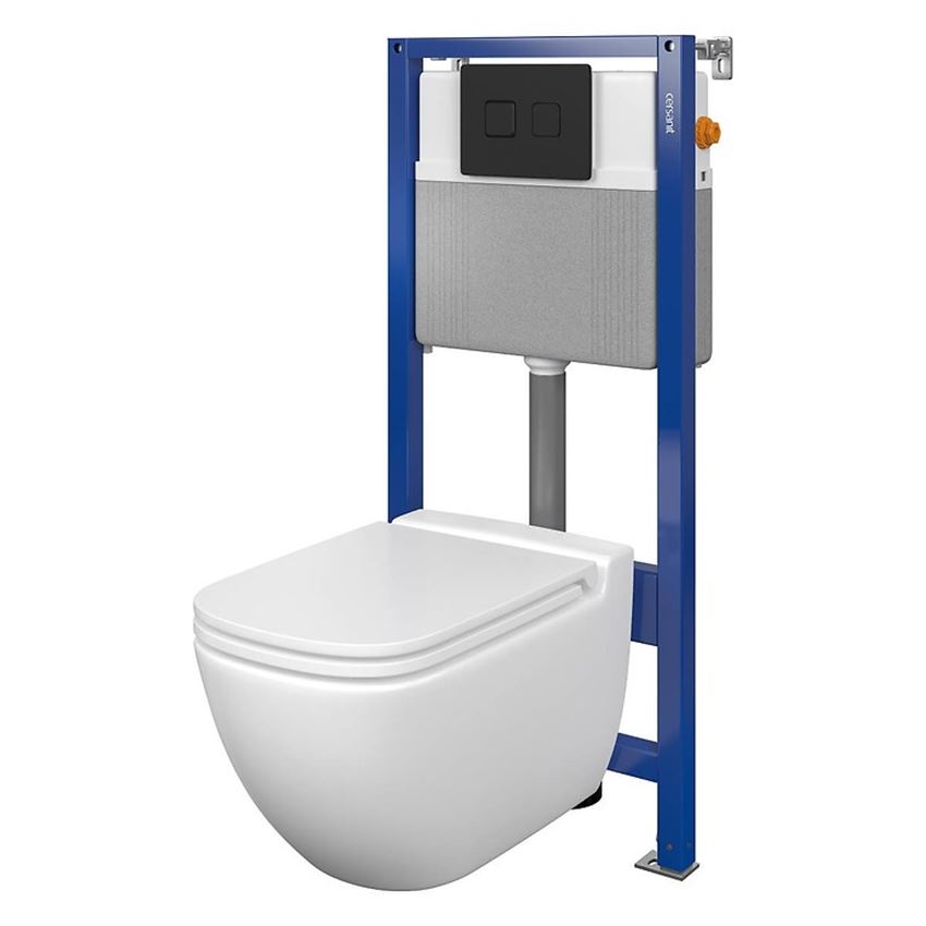 Stelaż podtynkowy do WC z miską Caspia CleanOn i przyciskiem Accento Circle czarny mat Cersanit Aqua