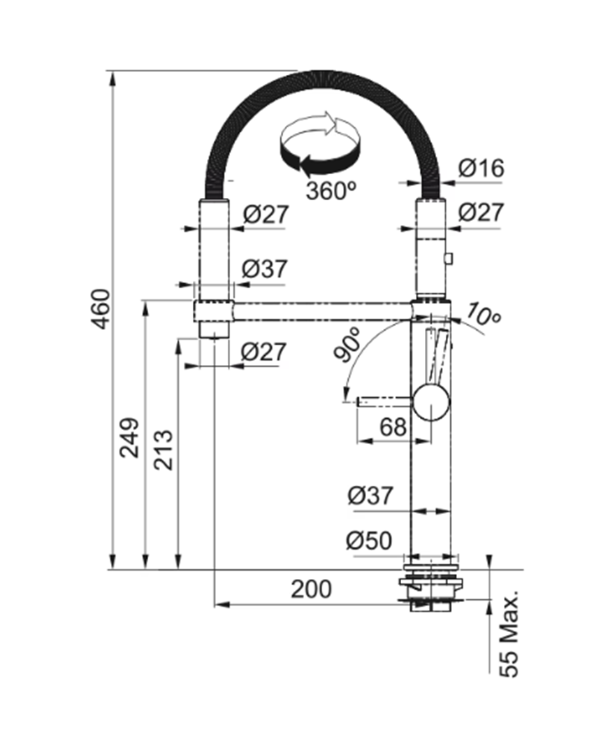 Bateria kuchenna Franke Pescara 115.0545.136 rys techniczny