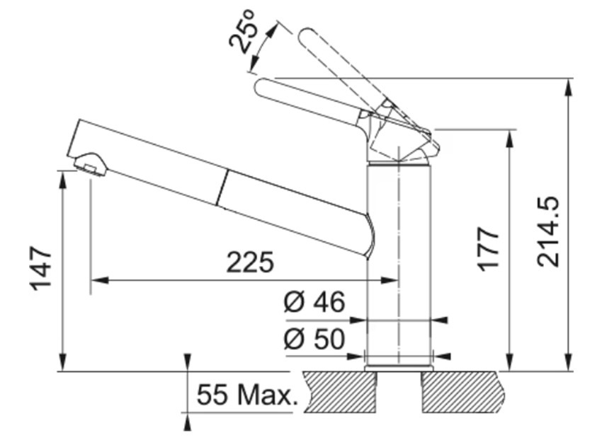 Bateria kuchenna Franke Orbit pull-out 115.0623.057 rys techniczny