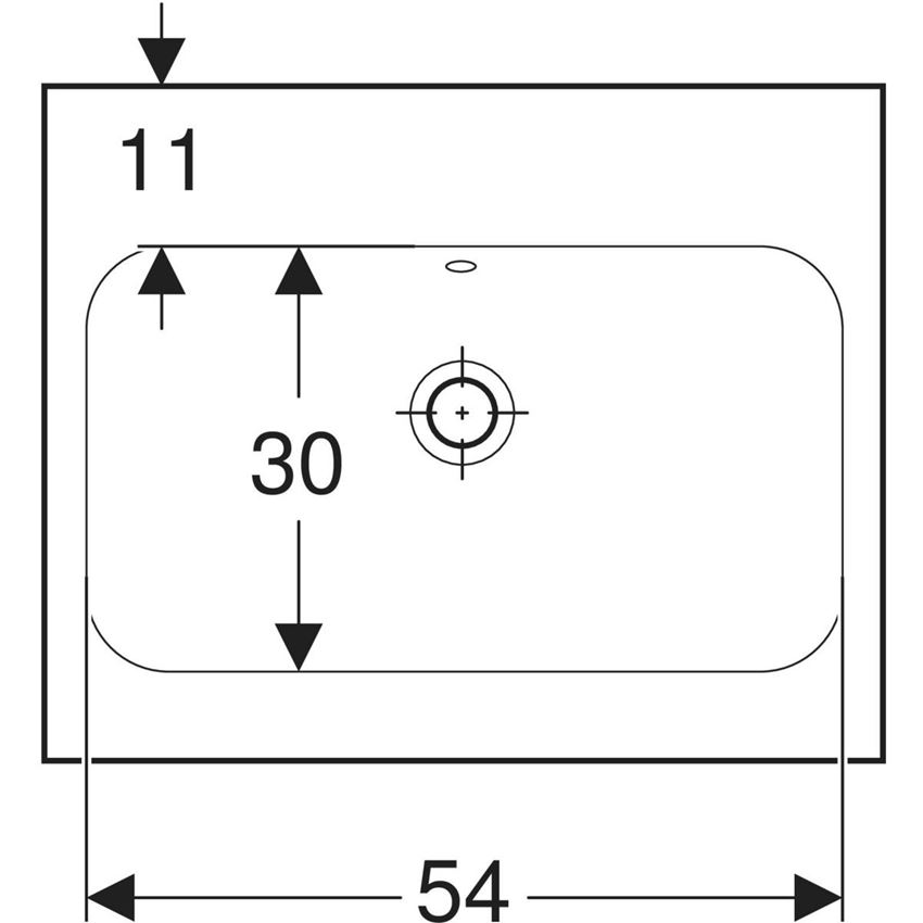 Umywalka ścienna bez otworu na baterię z przelewem 60 cm Geberit iCon Light rysunek