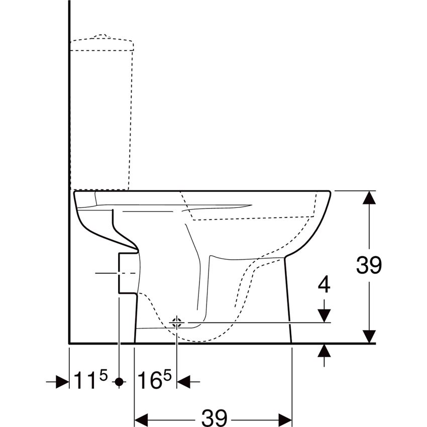 Miska WC stojąca Rimfree do spłuczki nasadzanej odpływ poziomy Geberit Selnova rysunek