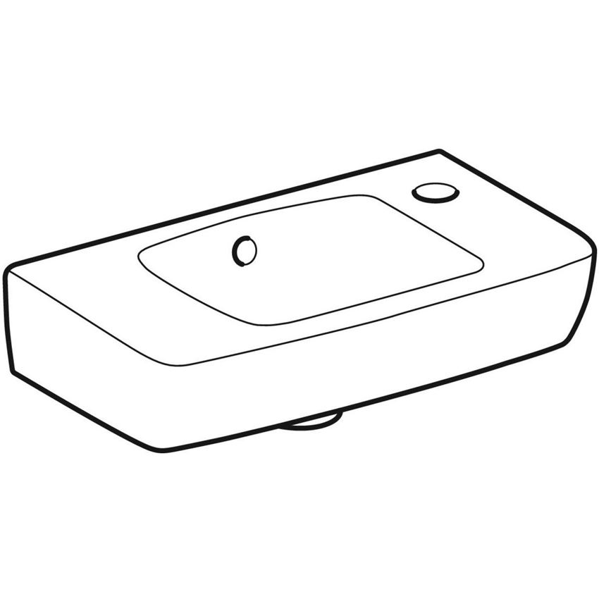 Umywalka kompaktowa krótka z powierzchnią odkładczą biała Geberit Selnova Compact rysunek