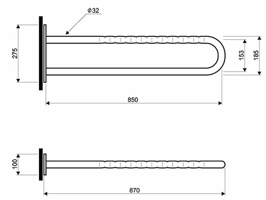 Poręcz łukowa stała 85 cm powierzchnia falista Koło Lehnen Funktion rysunek techniczny