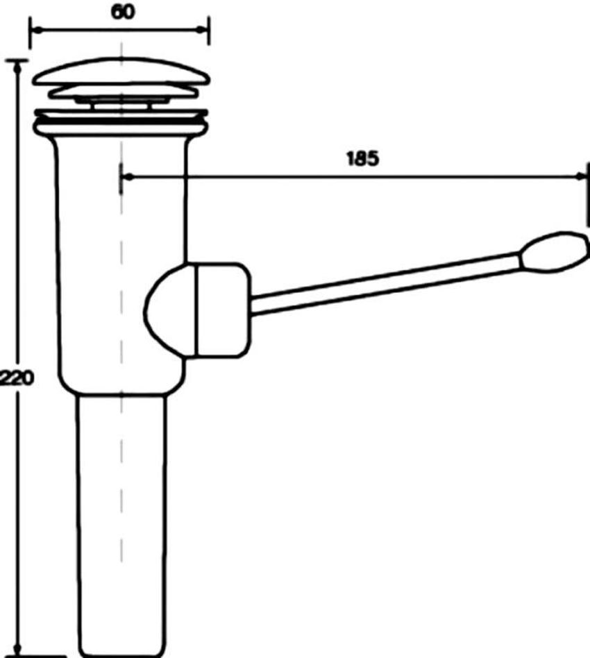 Spust umywalkowy 3,2x22 cm McAlpine rysunek techniczny